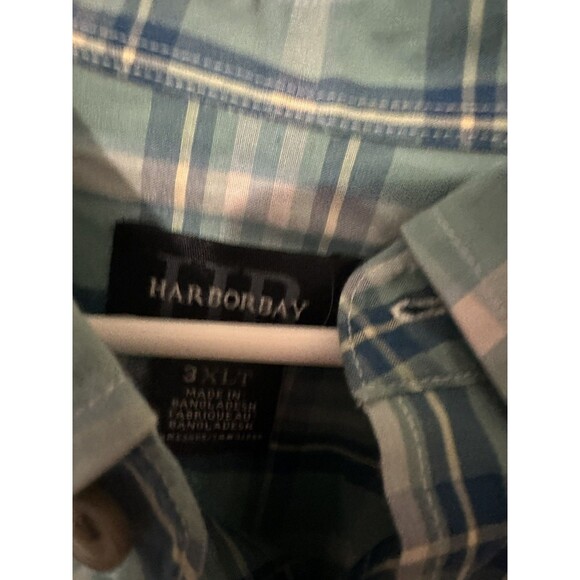Harbor Bay Men's Short Sleeve 3xlt Checkered Green and Blue - Picture 2 of 3